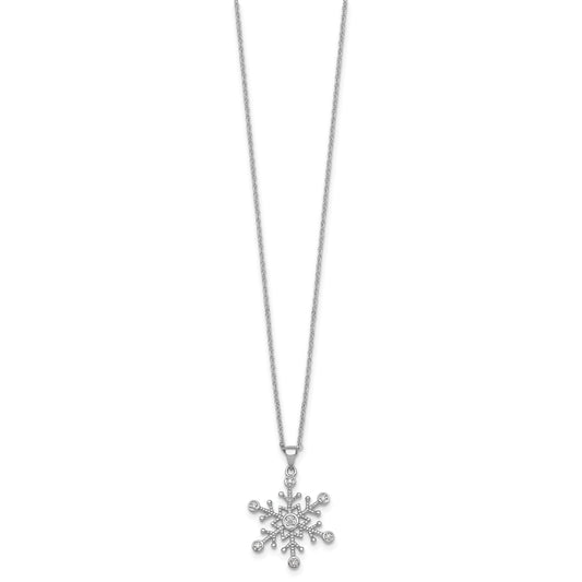 Sterling Silver Rhodium-plated CZ Polished And Textured Snowflake 18 inch Necklace