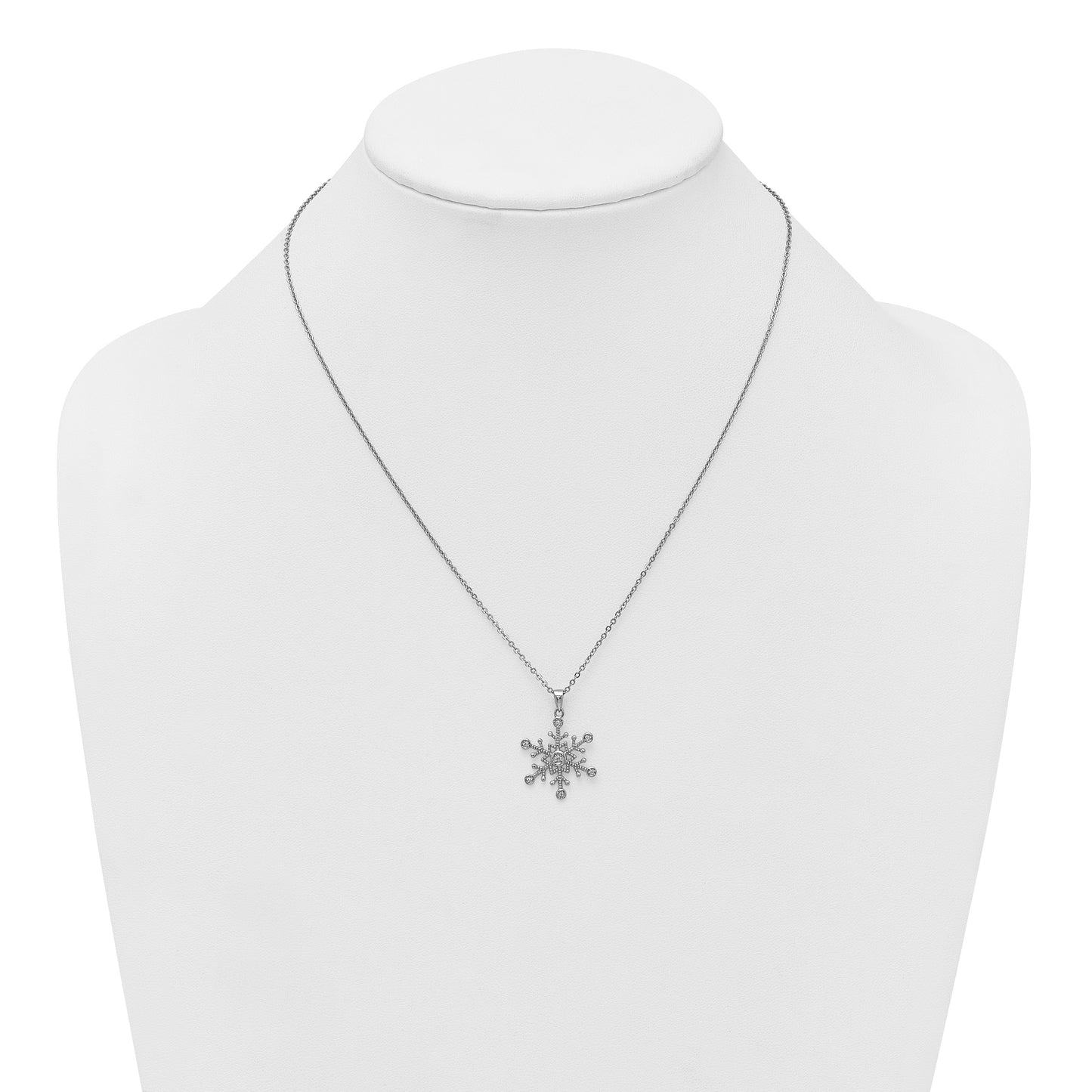 Sterling Silver Rhodium-plated CZ Polished And Textured Snowflake 18 inch Necklace
