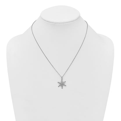 Sterling Silver Rhodium-plated CZ Polished And Textured Snowflake 18 inch Necklace