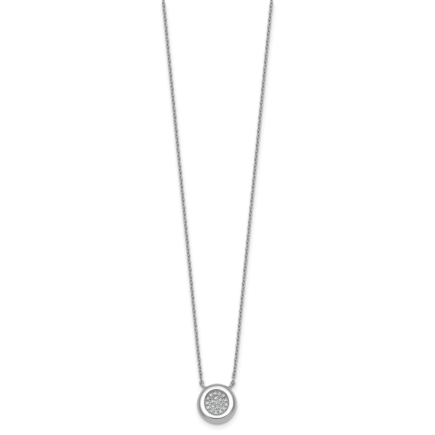 Sterling Silver Rhodium-plated CZ Round Cluster 16 inch with 1 inch Extension Necklace