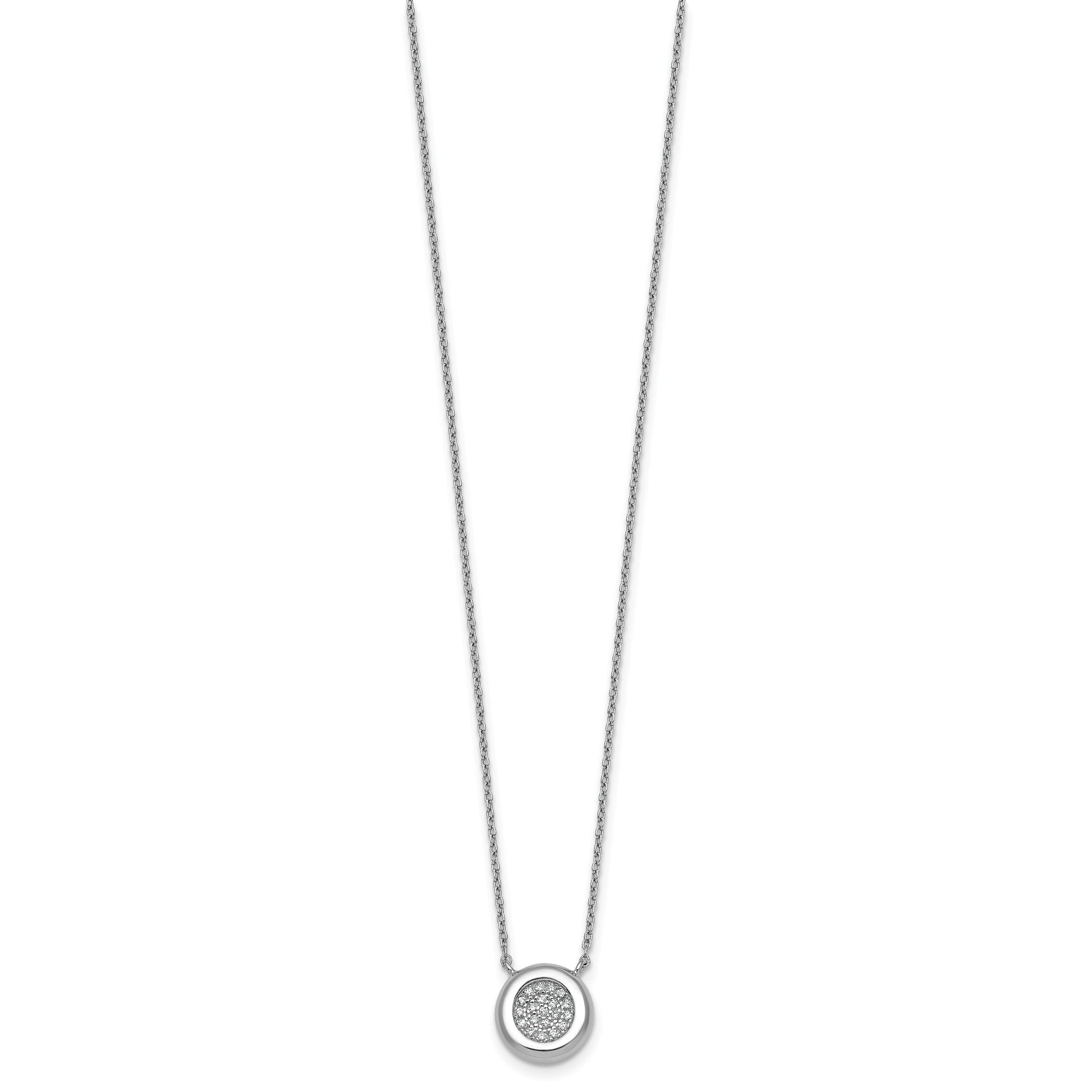 Sterling Silver Rhodium-plated CZ Round Cluster 16 inch with 1 inch Extension Necklace