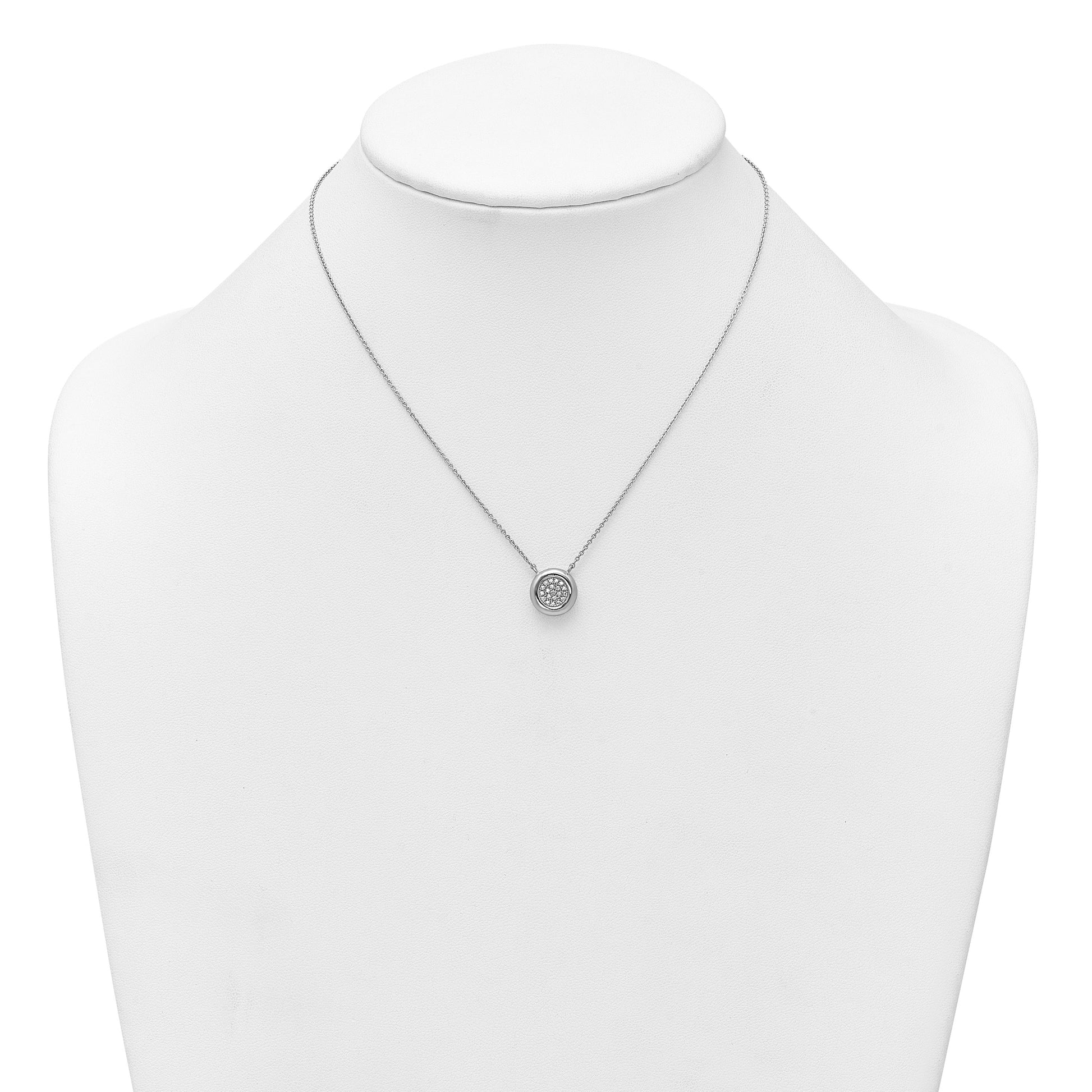 Sterling Silver Rhodium-plated CZ Round Cluster 16 inch with 1 inch Extension Necklace