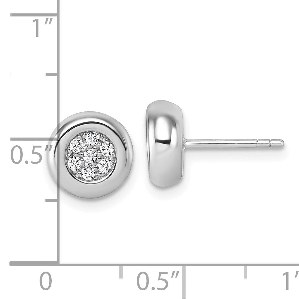 Sterling Silver Rhodium-plated CZ Round Cluster Post Earrings