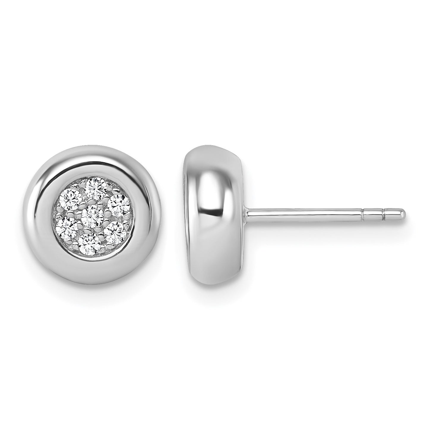 Sterling Silver Rhodium-plated CZ Round Cluster Post Earrings