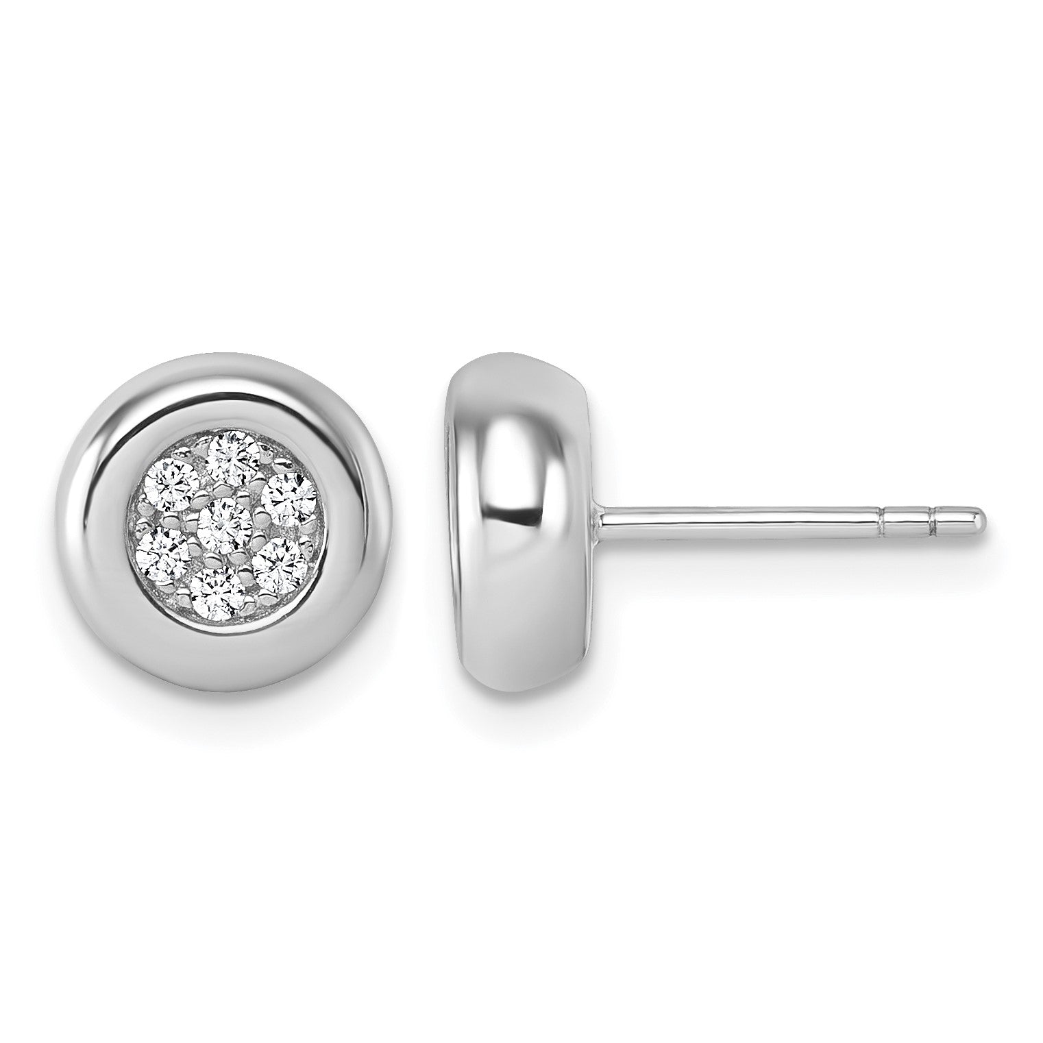 Sterling Silver Rhodium-plated CZ Round Cluster Post Earrings