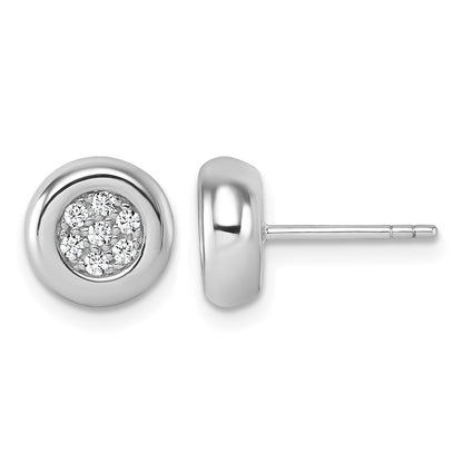 Sterling Silver Rhodium-plated CZ Round Cluster Post Earrings