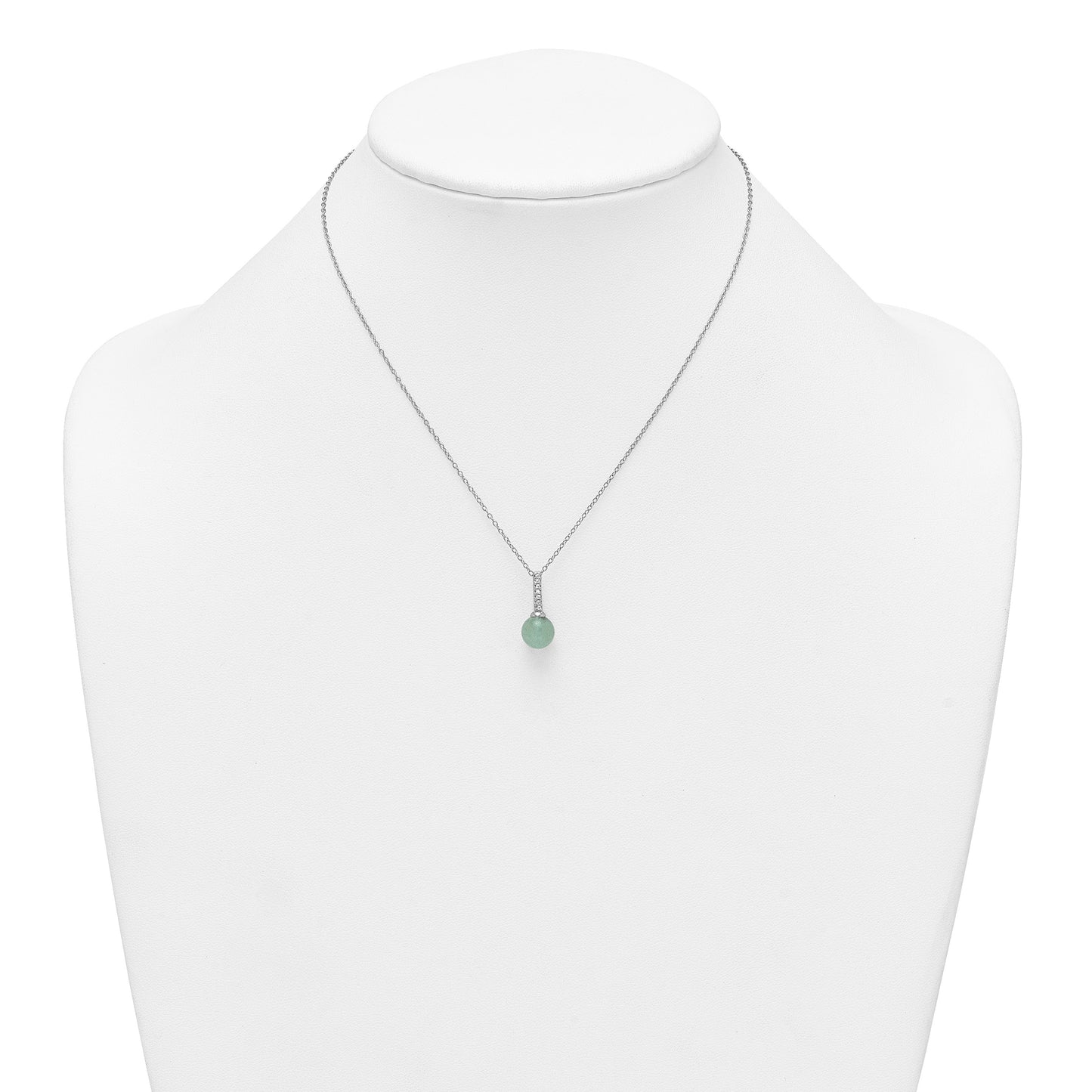 Sterling Silver Rhodium-plated Aventurine and CZ 16 inch with 2 inch Extender Necklace