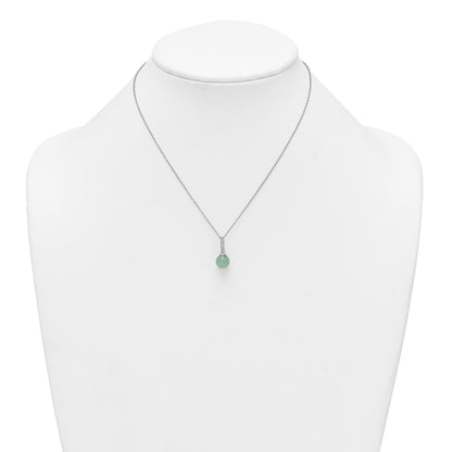 Sterling Silver Rhodium-plated Aventurine and CZ 16 inch with 2 inch Extender Necklace
