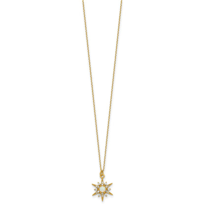 Sterling Silver Gold-plated Polished Lab Created Opal and CZ Starburst 16 Inch with 2 Inch Extension Necklace