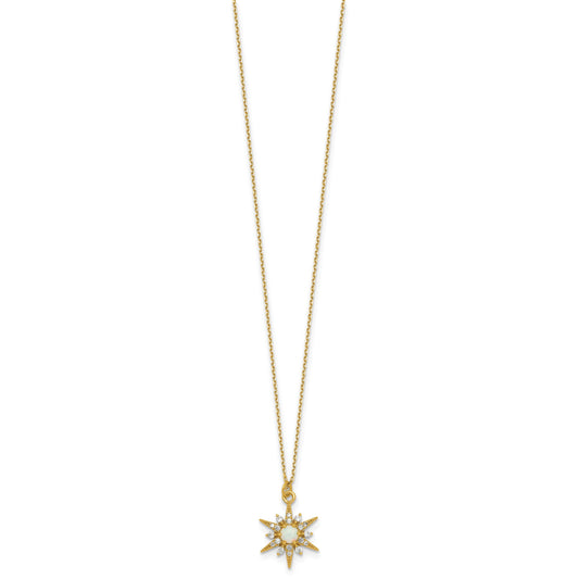 Sterling Silver Gold-plated Polished Lab Created Opal and CZ Starburst 16 Inch with 2 Inch Extension Necklace