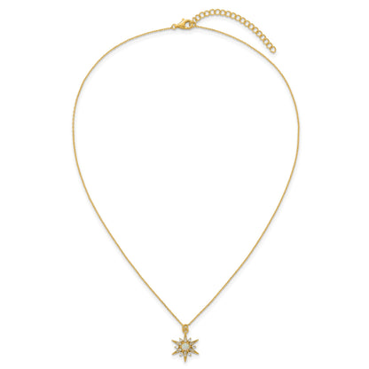 Sterling Silver Gold-plated Polished Lab Created Opal and CZ Starburst 16 Inch with 2 Inch Extension Necklace