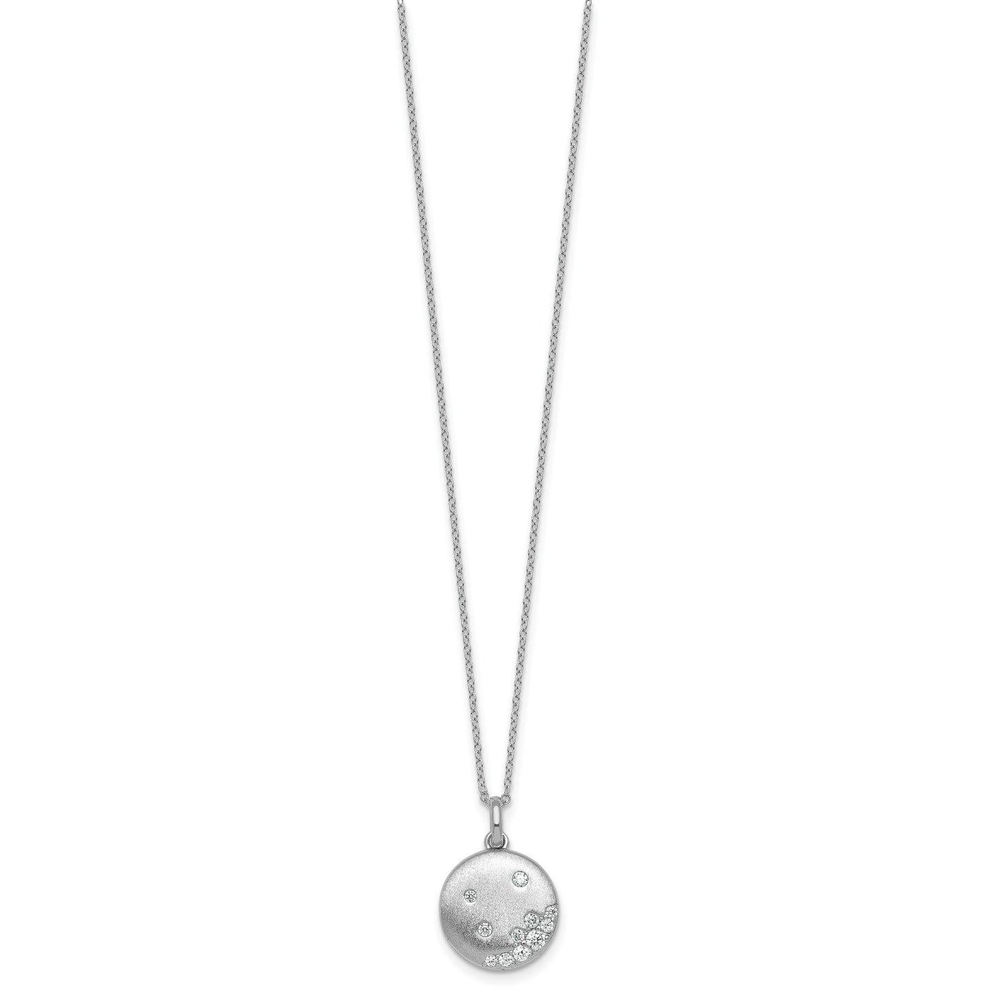 Sterling Silver Rhodium-plated Brushed CZ Circle 17.5 inch Necklace