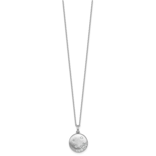 Sterling Silver Rhodium-plated Brushed CZ Circle 17.5 inch Necklace