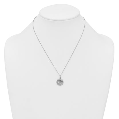 Sterling Silver Rhodium-plated Brushed CZ Circle 17.5 inch Necklace