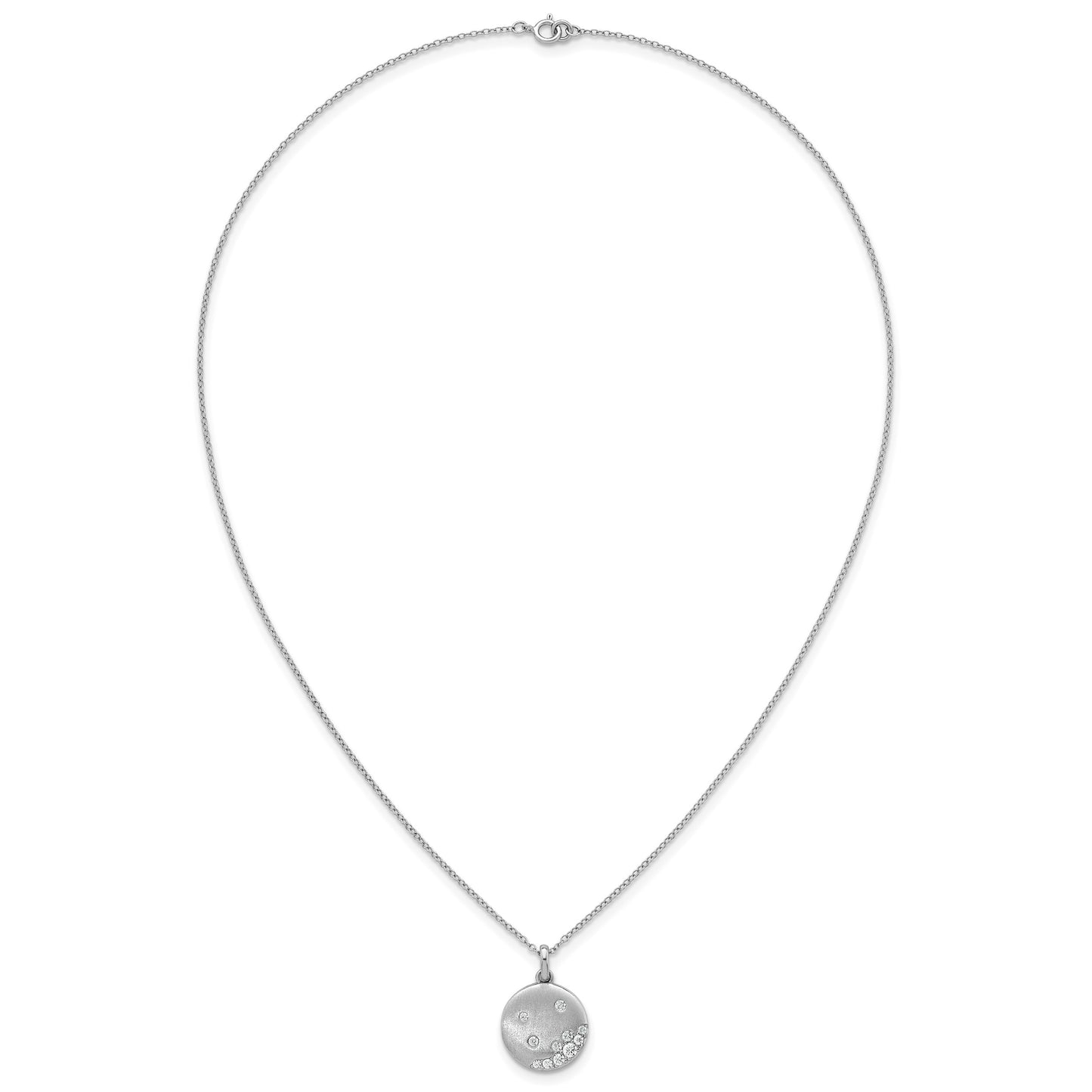 Sterling Silver Rhodium-plated Brushed CZ Circle 17.5 inch Necklace