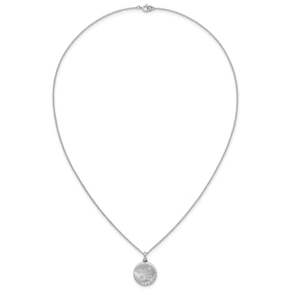 Sterling Silver Rhodium-plated Brushed CZ Circle 17.5 inch Necklace