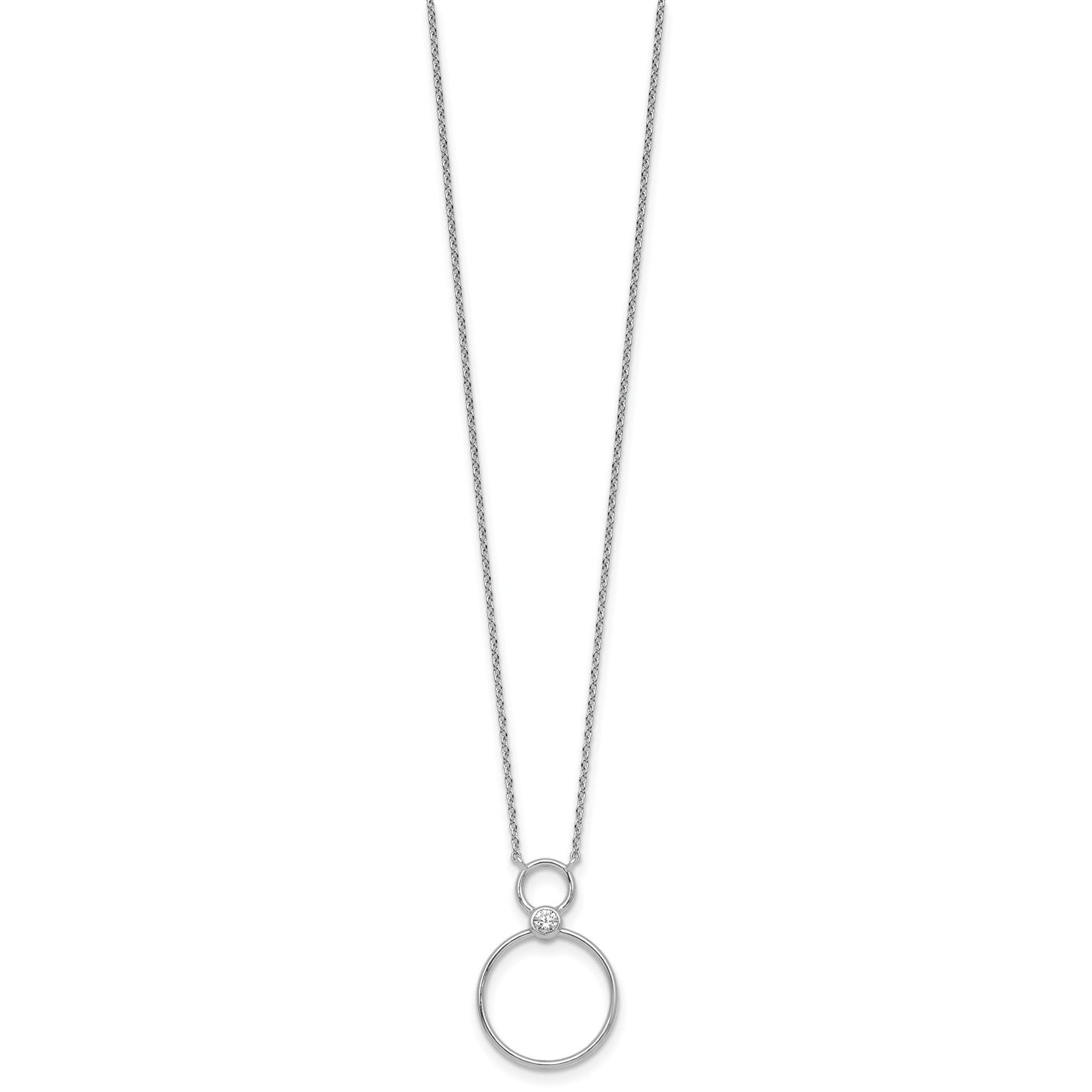 Sterling Silver Rhodium-plated Polished CZ Two Circles 17.75 inch Necklace