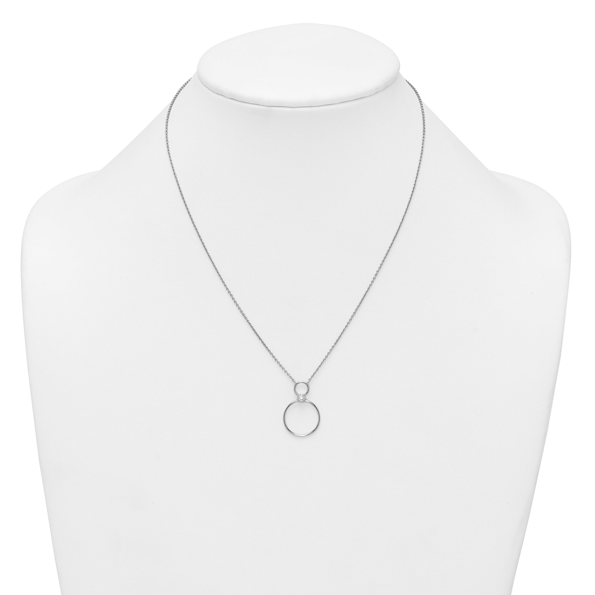 Sterling Silver Rhodium-plated Polished CZ Two Circles 17.75 inch Necklace