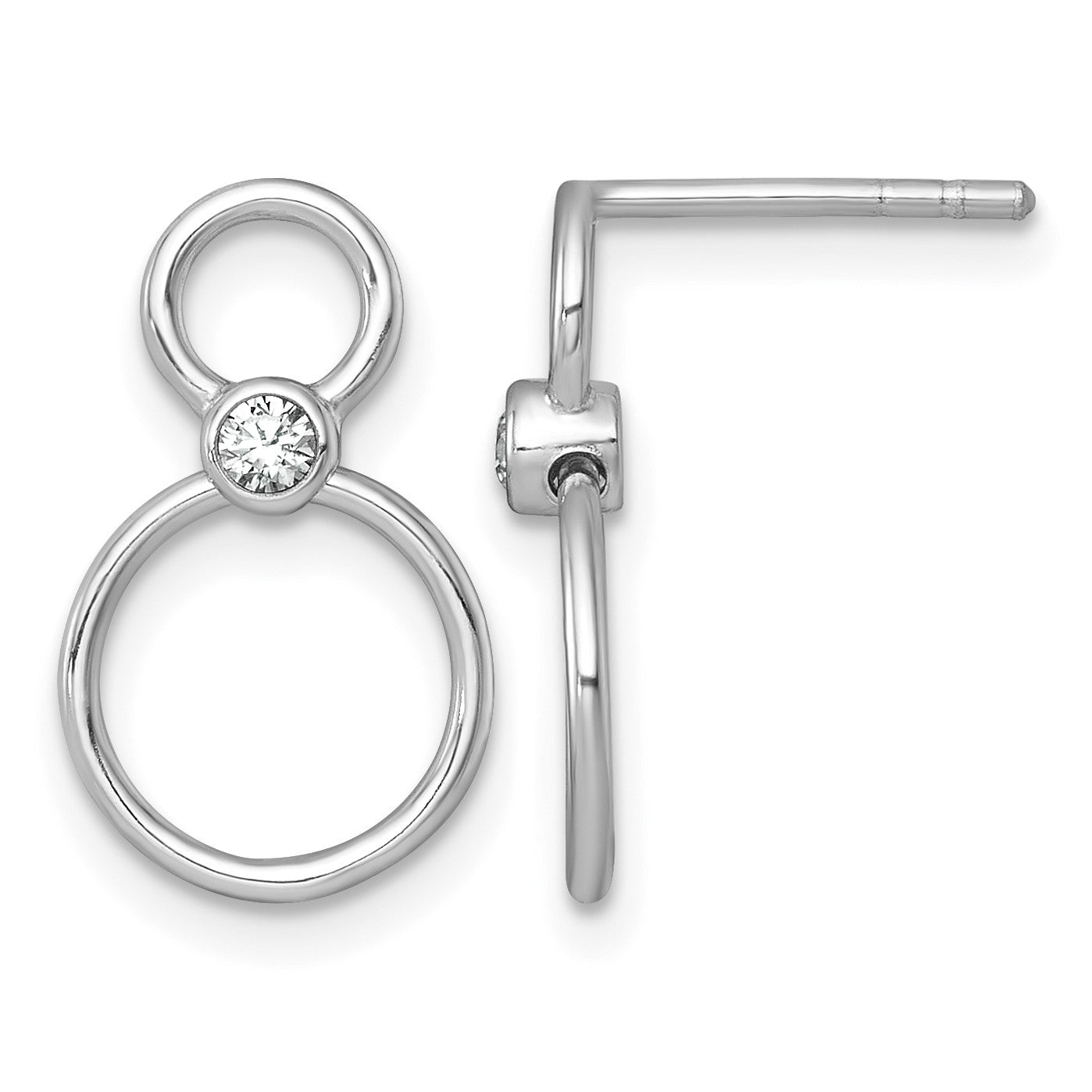 Sterling Silver Rhodium-plated Polished CZ Two Circles Post Dangle Earrings