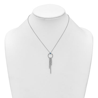 Sterling Silver Rhodium-plated Blue and White CZ 16 inch with 2 inch extender Circle with 3 Drops Necklace