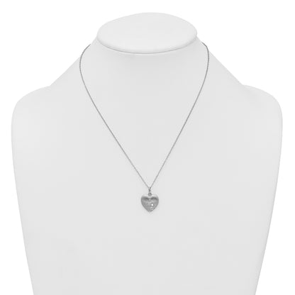 Sterling Silver Rhodium-plated Brushed CZ Heart 17.5 inch Necklace
