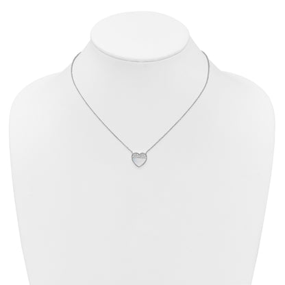 Sterling Silver Rhodium-plated Polished Mother of Pearl and CZ Heart 16 inch with 2 inch Extender Necklace