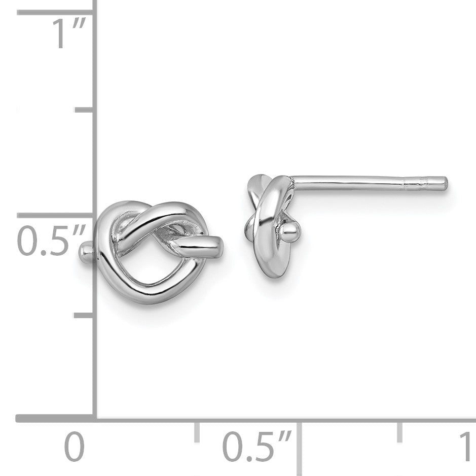 Sterling Silver Rhodium-plated Polished Knot Heart Post Earrings
