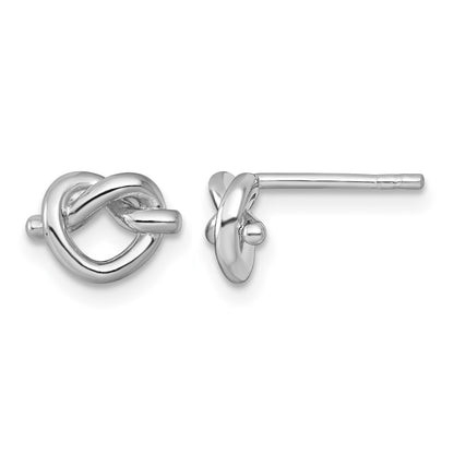 Sterling Silver Rhodium-plated Polished Knot Heart Post Earrings