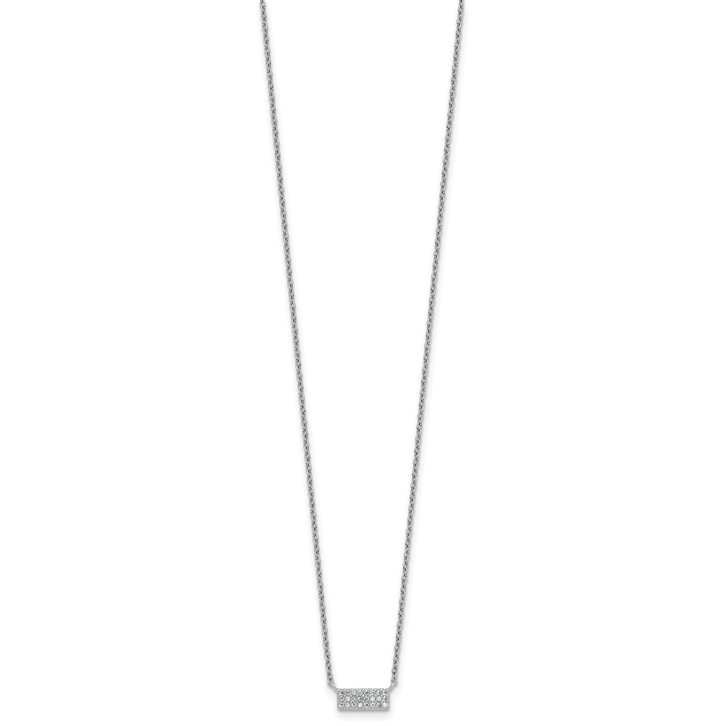 Sterling Silver Rhodium-plated Polished CZ Bar 17.5 Inch Necklace
