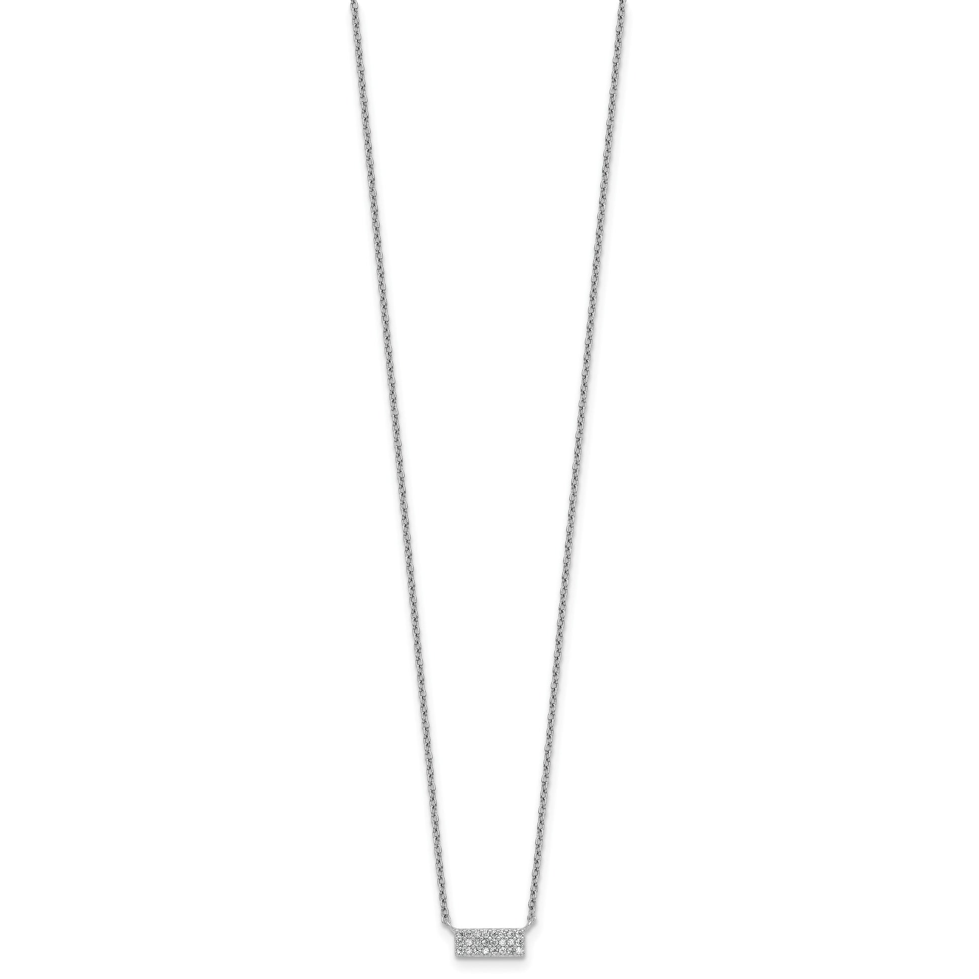 Sterling Silver Rhodium-plated Polished CZ Bar 17.5 Inch Necklace