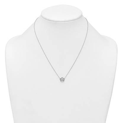 Sterling Silver Rhodium-plated Polished Textured CZ Flower 18 Inch Necklace
