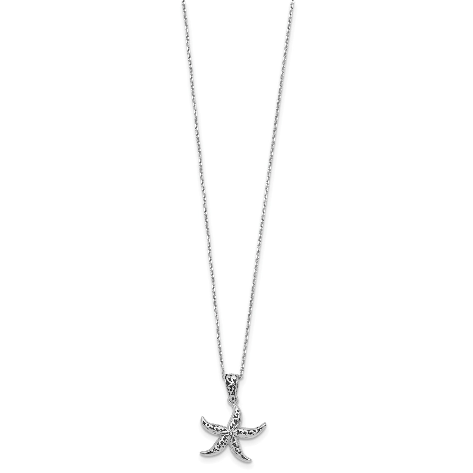 Sterling Silver Rhodium-plated Polished and Oxidized Filigree Starfish 18 Inch Necklace