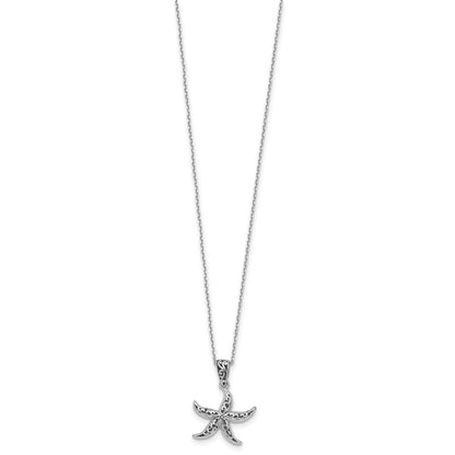 Sterling Silver Rhodium-plated Polished and Oxidized Filigree Starfish 18 Inch Necklace