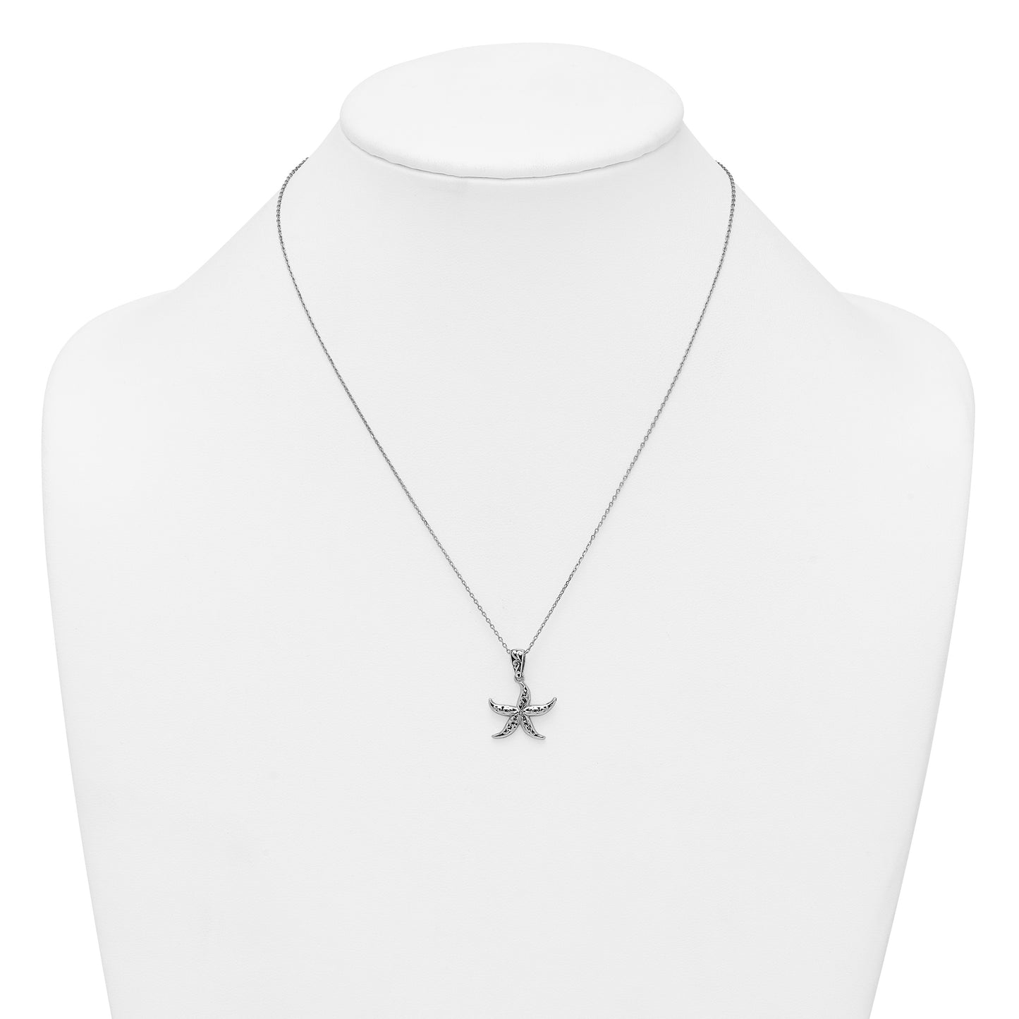 Sterling Silver Rhodium-plated Polished and Oxidized Filigree Starfish 18 Inch Necklace