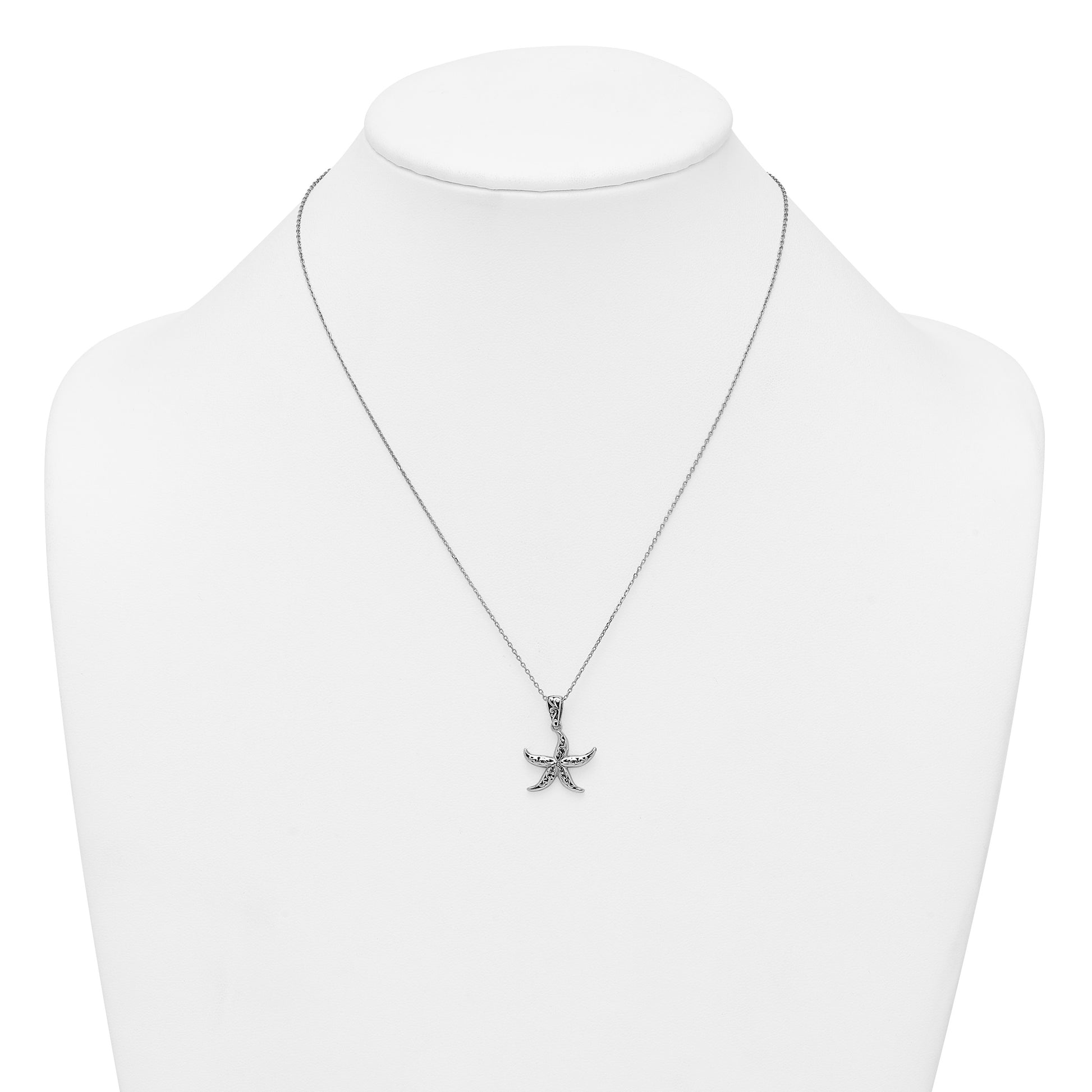 Sterling Silver Rhodium-plated Polished and Oxidized Filigree Starfish 18 Inch Necklace