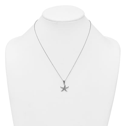 Sterling Silver Rhodium-plated Polished and Oxidized Filigree Starfish 18 Inch Necklace