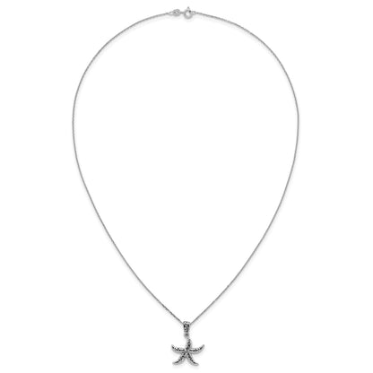 Sterling Silver Rhodium-plated Polished and Oxidized Filigree Starfish 18 Inch Necklace