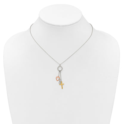 Sterling Silver Infinity and Gold-tone Cross and Rose-tone Heart BLESSED Circle 16 inch Necklace