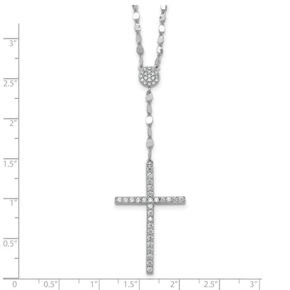 Sterling Silver Rhodium-plated Polished Fancy CZ Latin Cross 16 Inch with 2 Inch Extension Necklace