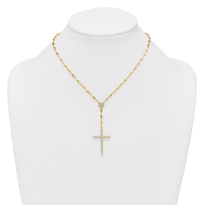 Sterling Silver Gold-tone Polished Fancy CZ Latin Cross 16 Inch with 2 Inch Extension Necklace