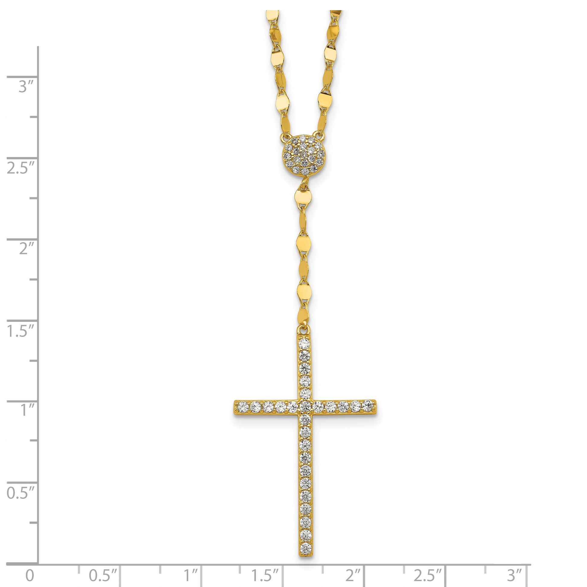 Sterling Silver Gold-tone Polished Fancy CZ Latin Cross 16 Inch with 2 Inch Extension Necklace