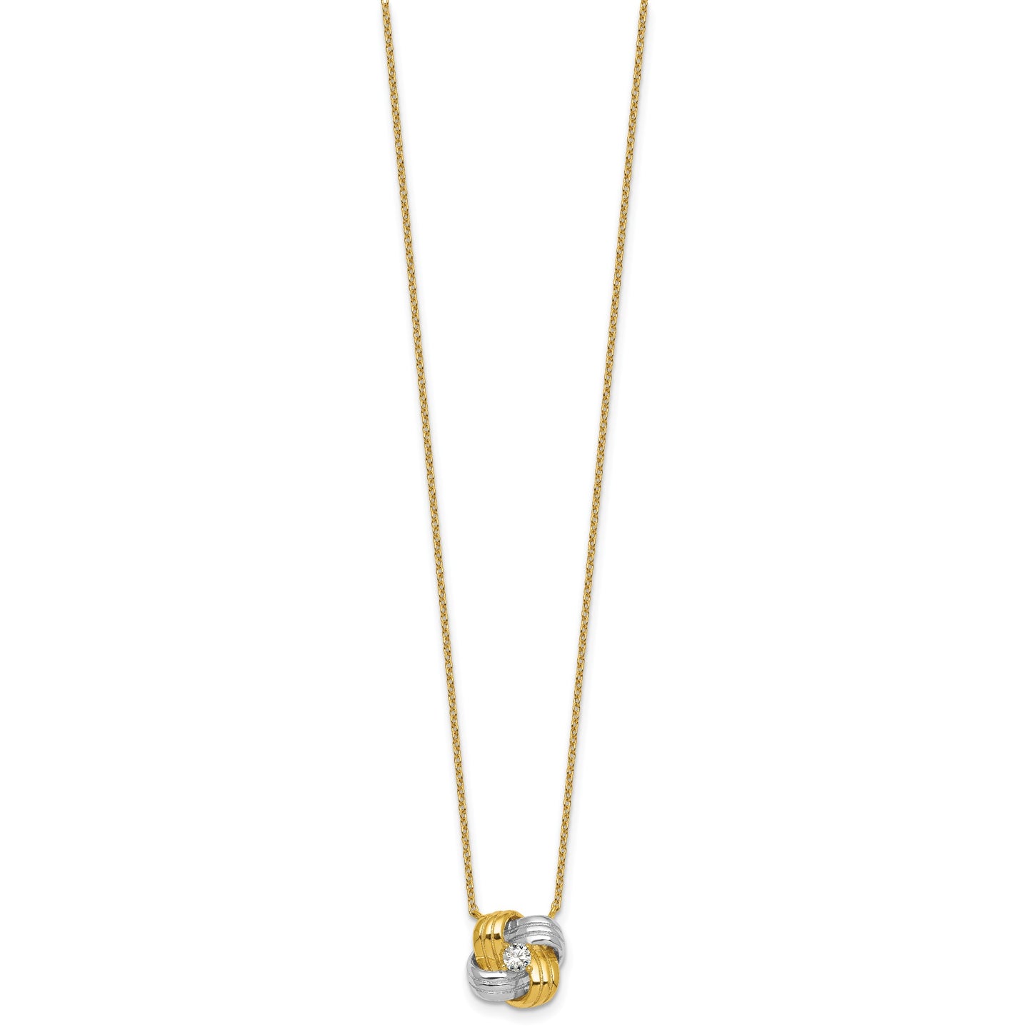 Sterling Silver Gold-tone and Rhodium-plated Polished CZ Knot 18 inch Necklace