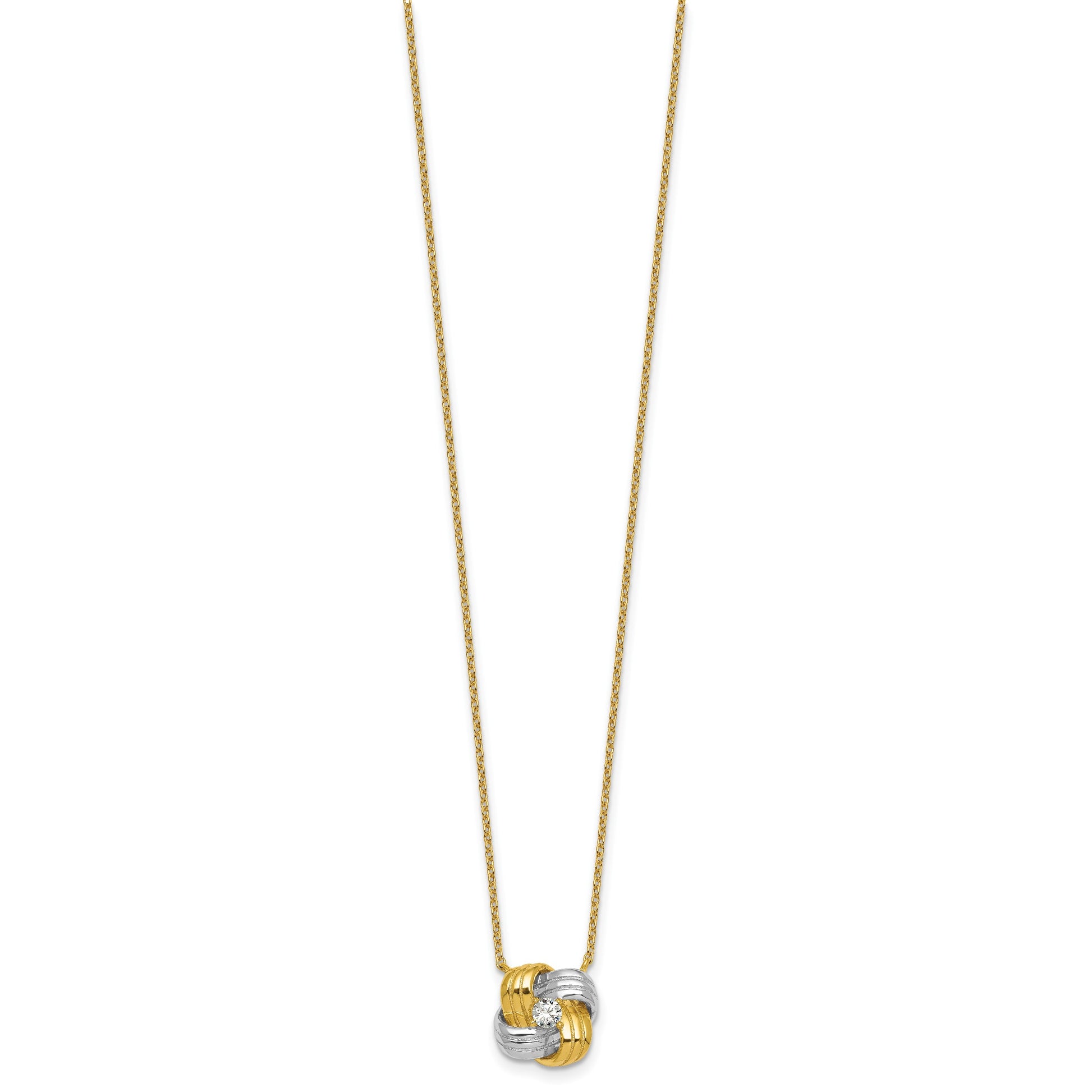 Sterling Silver Gold-tone and Rhodium-plated Polished CZ Knot 18 inch Necklace