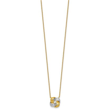 Sterling Silver Gold-tone and Rhodium-plated Polished CZ Knot 18 inch Necklace