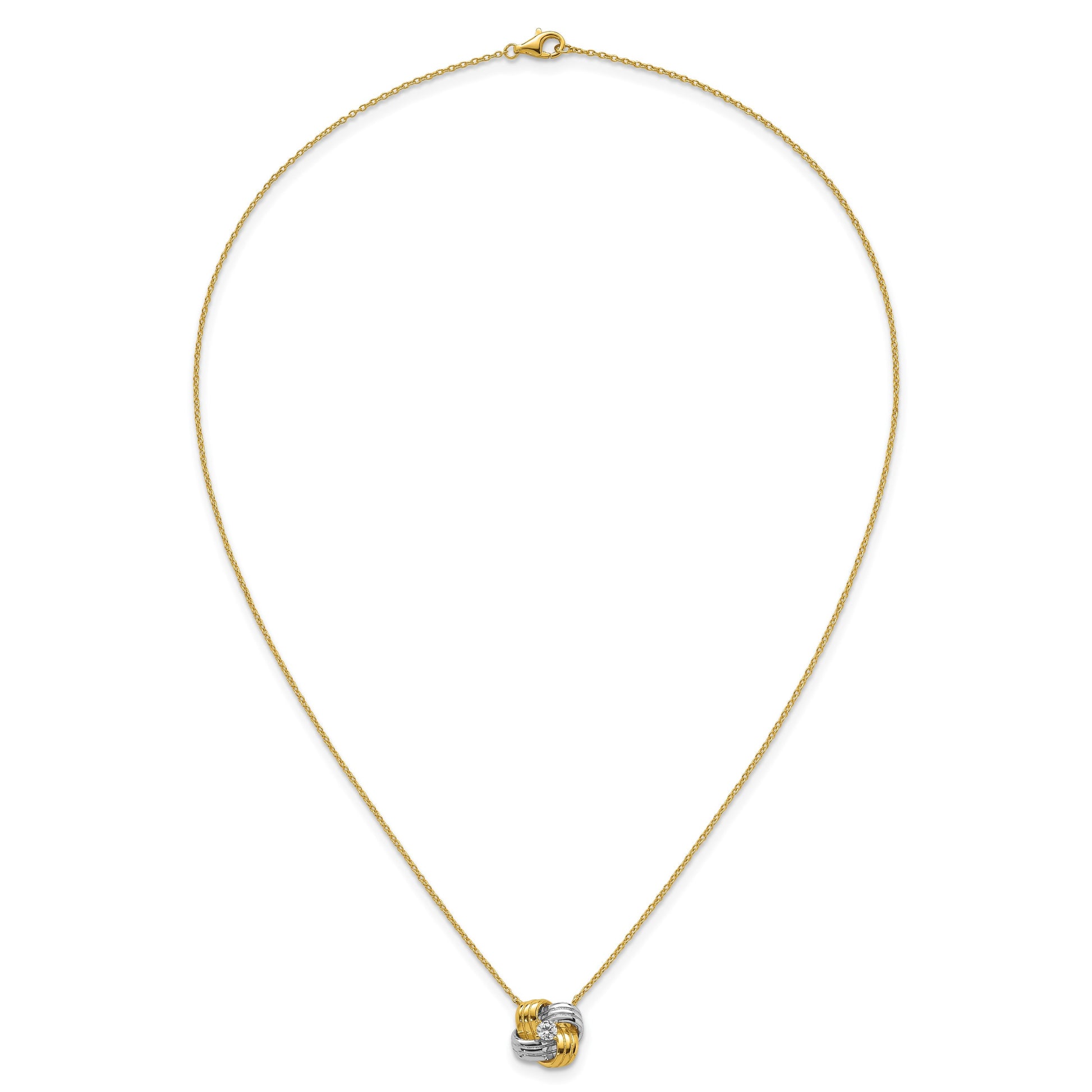Sterling Silver Gold-tone and Rhodium-plated Polished CZ Knot 18 inch Necklace