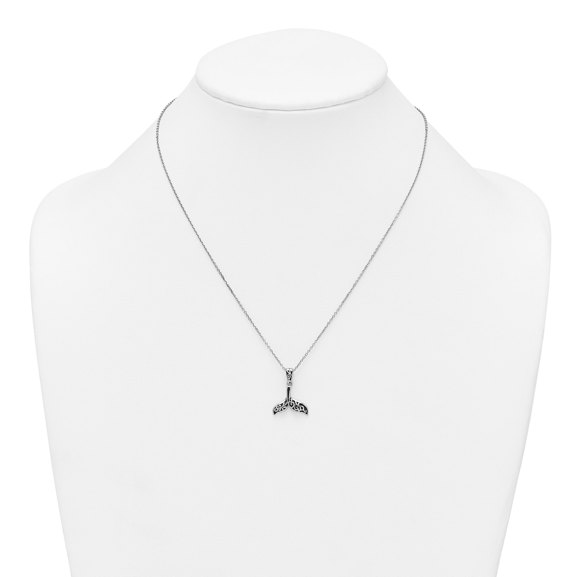 Sterling Silver Rhodium-plated Polished and Oxidized Filigree Whale Tail 18 Inch Necklace
