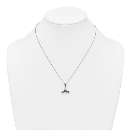 Sterling Silver Rhodium-plated Polished and Oxidized Filigree Whale Tail 18 Inch Necklace