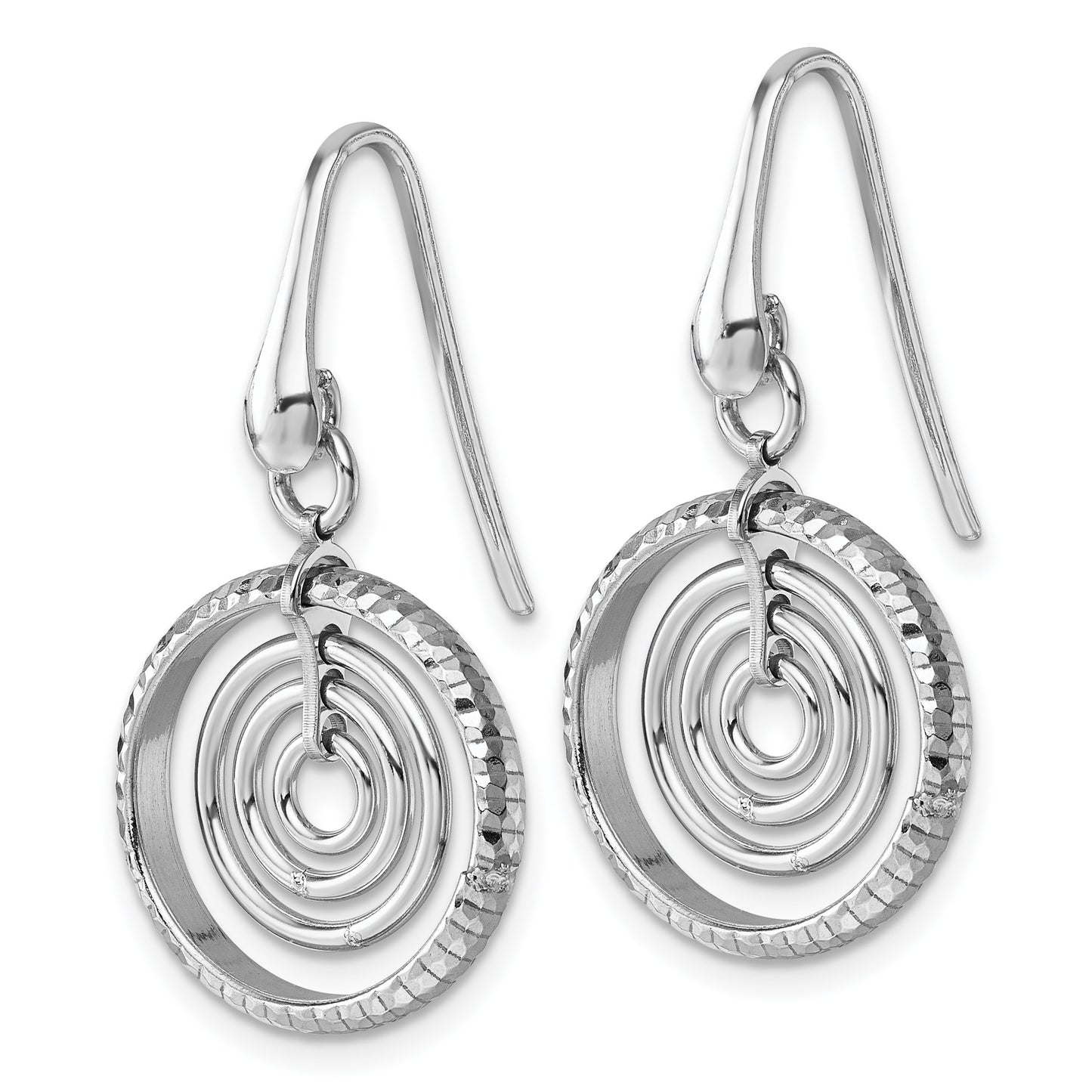Sterling Silver Rhodium-plated Polished and Textured Multi-Circle Dangle Shepherd Hook Earrings