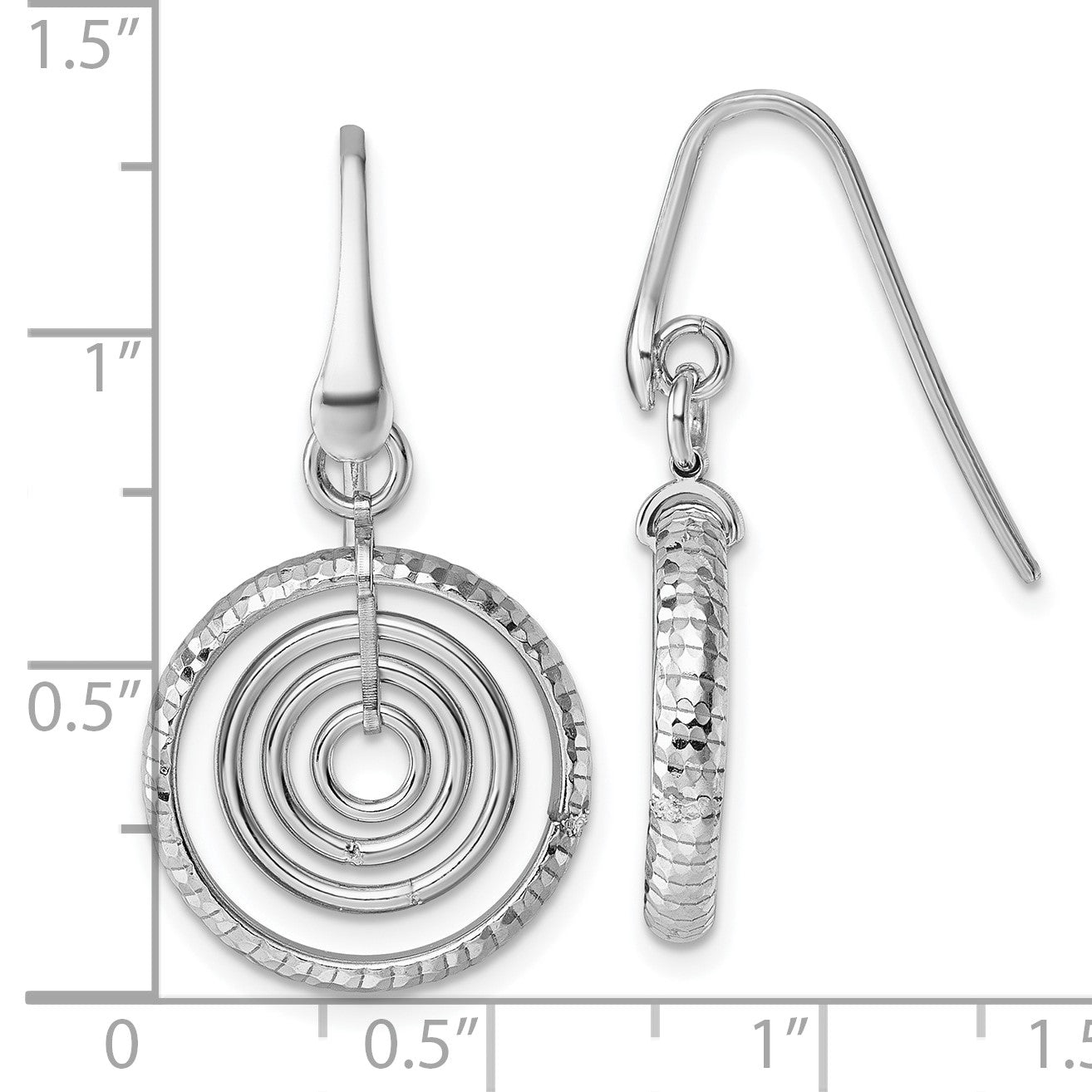 Sterling Silver Rhodium-plated Polished and Textured Multi-Circle Dangle Shepherd Hook Earrings
