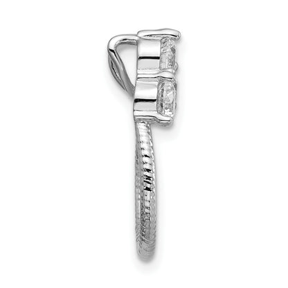 Sterling Silver Rhodium-plated Three CZ Textured Loop Chain Slide Pendant